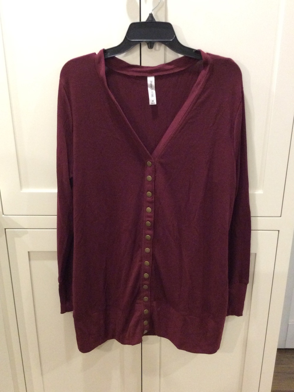Zenana Outfitters Burgundy Button-Front V-Neck Cardigan
